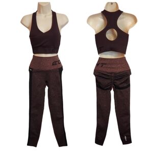Echt Arise Ribbed Burgundy Sports Bra Leggings Set XS